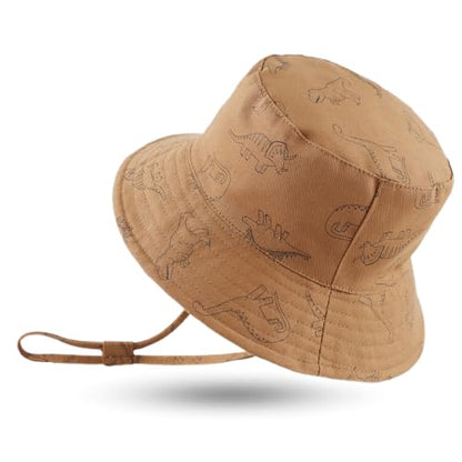 JANGANNSA Dinosaur Baby Boys Sun Hat Cotton Toddler Girls Bucket Hats Summer Sun Protect Cap for Kids - color: Caramel Dinosaur, size: 4-8 Years