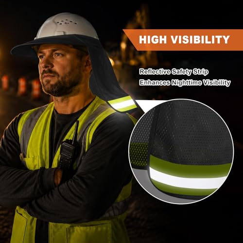 Hard Hat Sun Shade, Full Brim Mesh Neck Sun Shield with Reflective Strip, High Visibility Visor Neck Shade for Hard Hat Accessories, 2 Packs Grey - color: Grey
