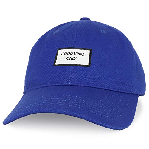 Trendy Apparel Shop Good Vibes Only Woven Patch Cotton Dad Hat - color: Royal