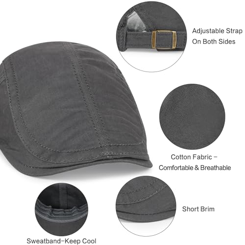 3Pcs Cotton Newsboy Hat for Men Cool Adjustable Flat Cap - color: #Black+white+darkgrey