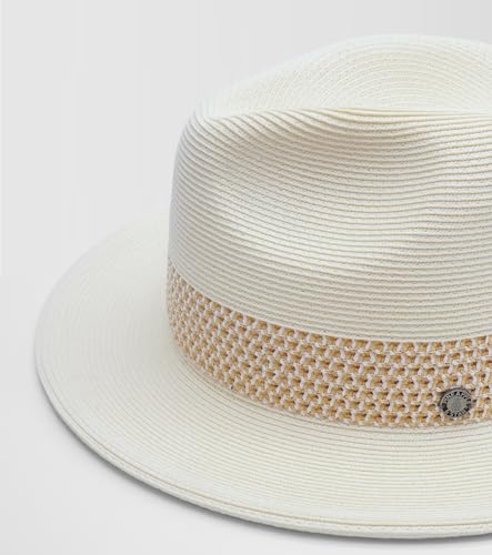 Pineapple&Star Sun Straw Fedora Beach Hat Fine Braid UPF50+ for Unisex - color: Off-white Amiens, size: Medium