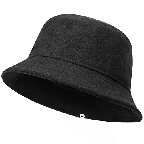 GADIEMKENSD Winter Bucket Hat - Premium Wool, Packable, Plain Colors, Unisex Warm Hat - color: Black, size: Medium