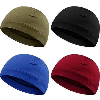 Syhood 4 Cotton Skull Caps for Men Women Sleep Night Hat Beanie - color: Green, Blue, Wine Red, Black
