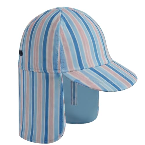 Kids Legionnaires Hat, UPF 50+ Sun Protection Swim Cap Flap Hat for Kids, Quick Drying Sun Hat for Beach Seaside - color: Blue&brown Stripe, size: 4-6 Years