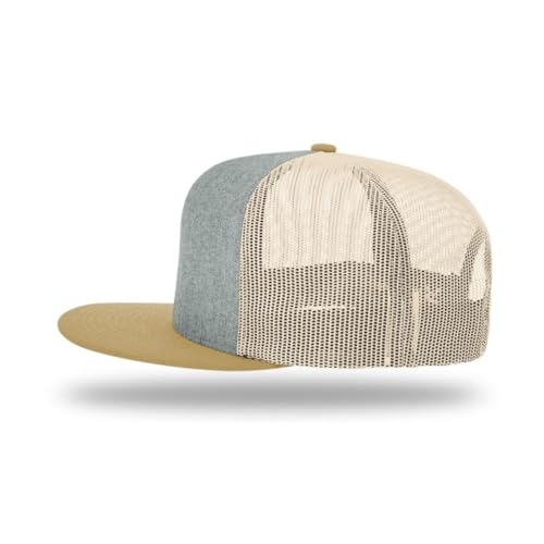 Richardson 511 Wool Blend Flatbill Trucker Snapback Adjustable Cap - color: Heather Grey/Birch/Biscuit