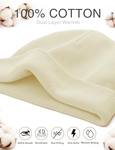 ROYBENS 100% Cotton No Cuff Beanie Hat Men Women, Fisherman Skull Cap - color: Beige