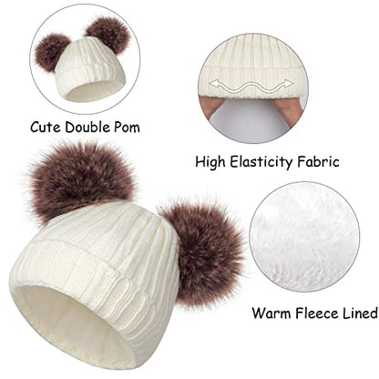 Kids Winter Beanie Scarf Gloves Set - Thermal Fleece Lined Knit Hat, Soft Neck Warmer & Mittens for Girls & Boys 1-10 Years - color: White-s, size: 1-5 years