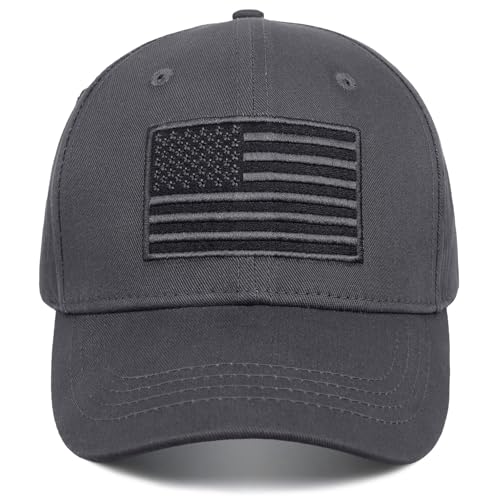 American Flag Baseball Cap for Men Women, Flag Embroidery & Adjustable Fit - color: Dark Grey