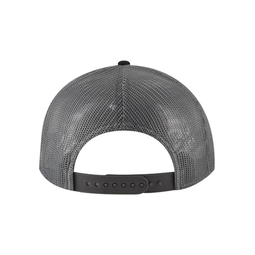 Ashen Fane 6 Panel Mid Profile Mesh Back Structured Trucker Adjustable Snapback Hat - color: Blk/Blk/Ch.gry