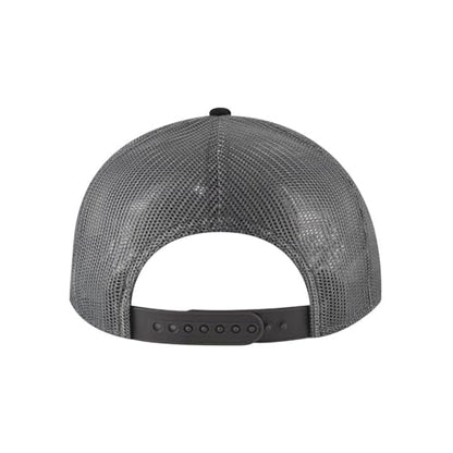 Ashen Fane 6 Panel Mid Profile Mesh Back Structured Trucker Adjustable Snapback Hat - color: Blk/Blk/Ch.gry
