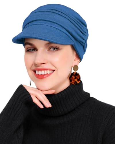 Newsboy Chemo Hat for Women - Soft Cap with Brim for Cancer & Alopecia - color: Blue