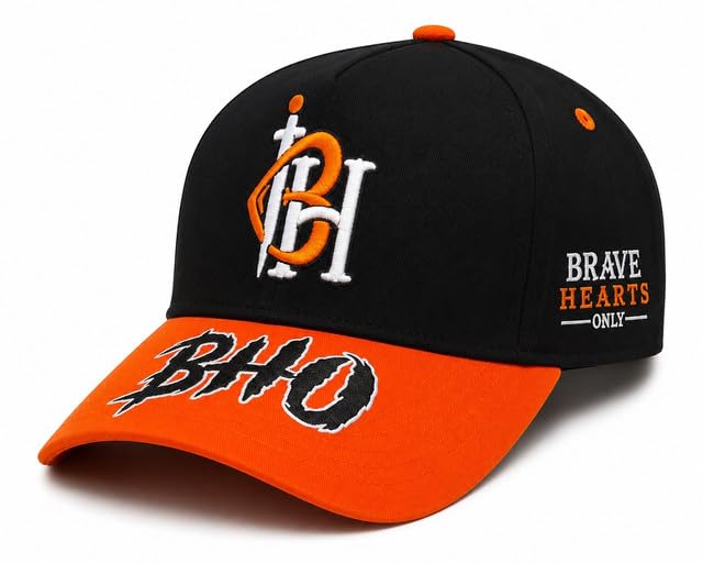 Brave Hearts Only 5 Panel Snapback-Baseball Caps with Curved Visor - color: Black & Orange
