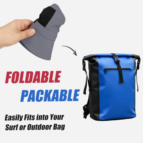 Surblue Surf Bucket Hat with Widened Chin Straps UPF 50+ Windproof Sun Hat Adjustable Packable Cap for Water Sports Surfing - color: Darkgray