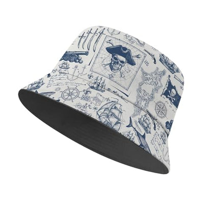 Amasnay Neon Bucket Hat Cotton Double-Side-Wear Reversible Sun Hat for Women Men, Summer Vacation Travel Beach Fisherman Hat - color: Blue Pirate