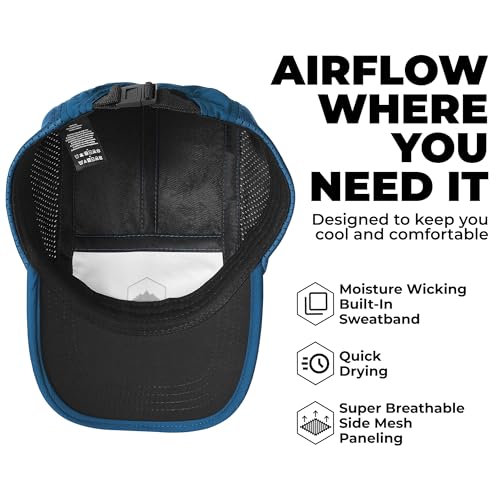 Tough Headwear 5 Panel Running Hat-Lightweight Breathable Nylon Trail Runner Hats-Camper Hat -Flat Brim Runners Hats - color: Blue