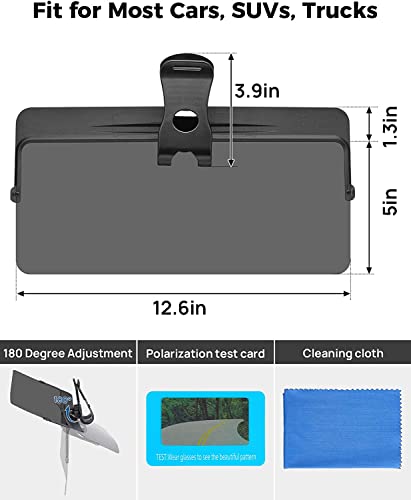 JOYTUTUS Sun Visor Extender for Compact SUVs and Sedans, Universal Anti-Glare Polarized Sun Visor Easy to Install, UV400 Visor Extension Protect from Glare/UV Ray/Stray Light, Safe Driving for Car - size: Medium 12"*6"