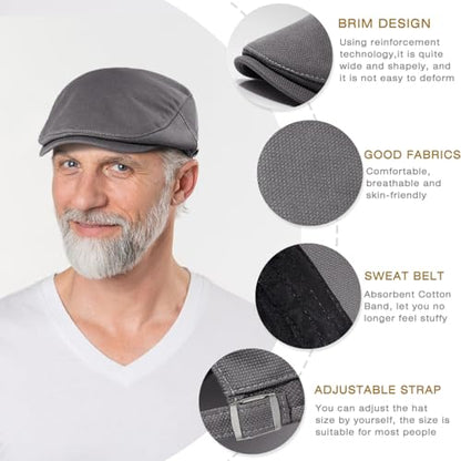 Newsboy Hats for Men Flat Cap Adjustable Irish Cabbie Ivy Driving Hunting Hat - color: Gray