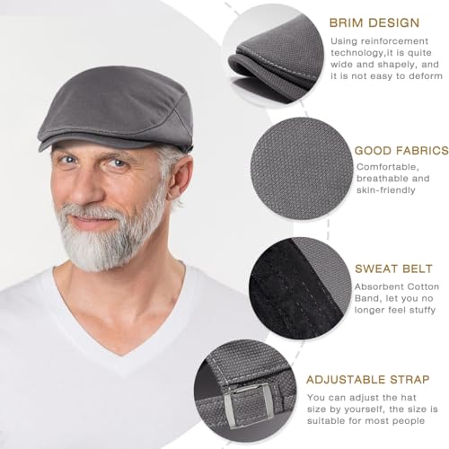 Newsboy Hats for Men Flat Cap Adjustable Irish Cabbie Ivy Driving Hunting Hat - color: Gray