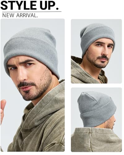 100% Cotton Beanie Lengthen Cuffed Beanies Knit Winter Hats Unisex - color: 1-light Grey