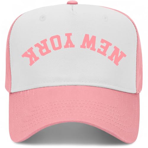 New York Upside Down Reversed Vintage Trucker Hat | Premium Snapback Baseball Hat for Men & Women - color: Pink/White
