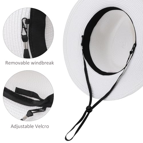 DRESHOW Women Straw Panama Hat Travel Fedora Beach Sun Hat Summer Wide Brim Straw Roll up Hat UPF 50+ - color: Z Panama Straw Hat: White With Black Band