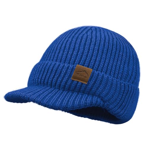 Clakllie Winter Visor Beanie Stretchy Cable Knitted Hats Stylish Skullcap Cold Weather Ski Snow Caps Cadet Newsboy Cap - color: Cdus-dnbc1-blue