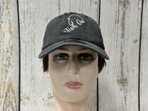 Embroidered Baseball Caps for Men and Women - color: Fishing Fish on (Washed Black)