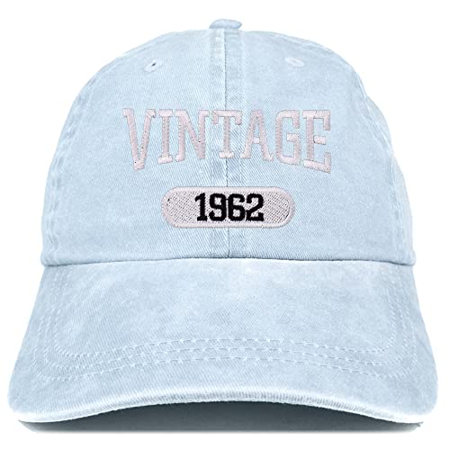Trendy Apparel Shop Vintage 1962 Embroidered 63rd Birthday Soft Crown Washed Cotton Cap - color: Light Blue