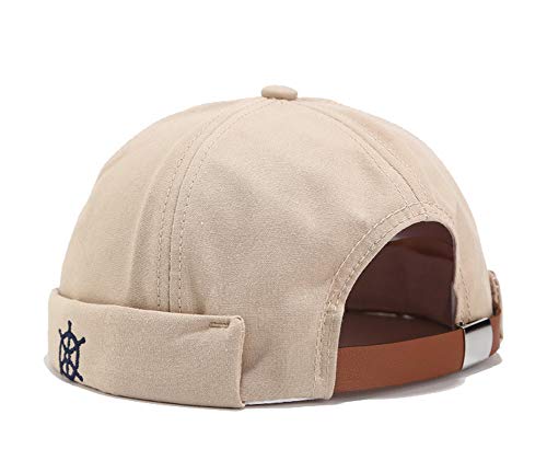 Rudder Embroidery Pattern Sailor Cap Rolled Cuff Retro Brimless Hat - color: B-beige