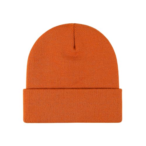 Winter Beanie Men Women Heavyweight Stretch Knit Cuffed Hat - color: Caramel,plain