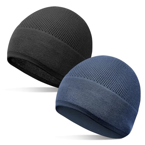 Bamboo Lightweight Skull Cap Beanie Hat for Men Women, Soft and Comfy Sleep Cap Watch Hat - color: Black/Navy