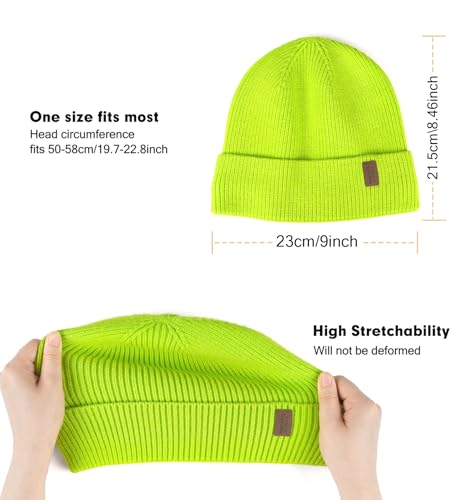 Wmcaps Winter Beanie for Men Women, Soft Warm Fleece Lined Knit Hat - color: Bright Green