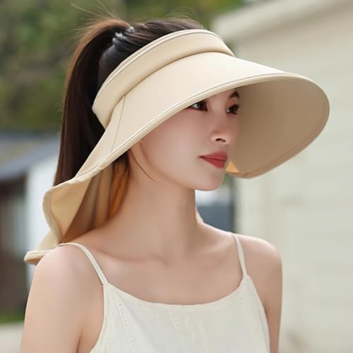 Sun Visor Hats for Women Wide Brim UPF 50+ UV Sun Protection Visor Hats Casual Adjustable Roll up Summer Beach Caps - color: B-khaki