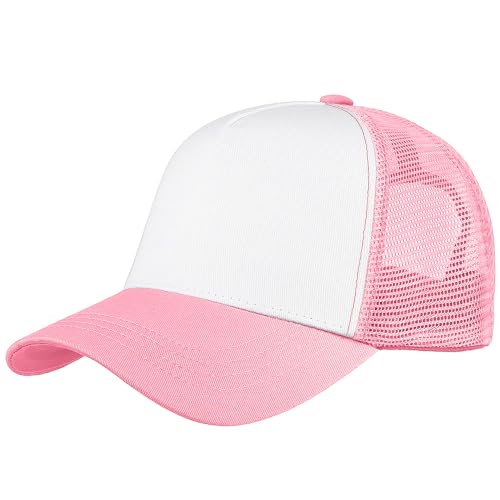 Falari 5-Panel Mesh Baseball Cap, Trucker Hat, Structured Plain Design, Cotton, Adjustable Size - color: 1pk Pink