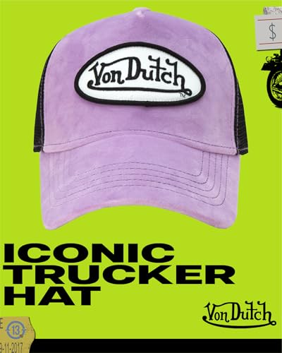 Von Dutch Unisex Velvet Trucker Hat, Curved Bill, Mesh Back, Snapback - color: Plum Dust