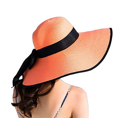 FSIGOM Women's Folable Floppy Hat,Wide Brim Sun Protection Straw Hat, Summer UV Protection Beach Cap - color: C1-e-orange, size: Large