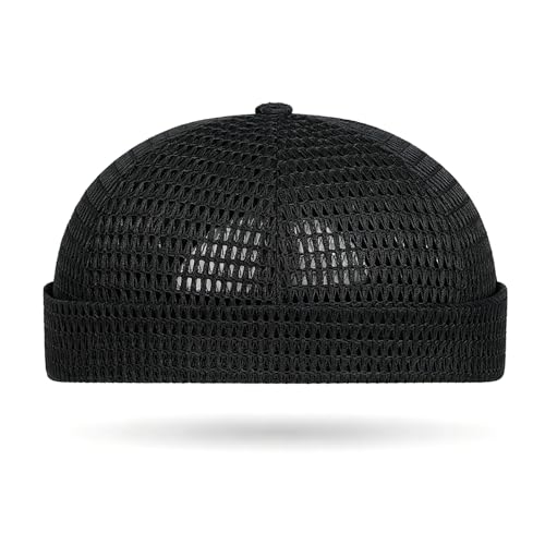 Brimless Hats for Men Breathable Brimless Docker Hat Lightweight Mesh Skull Cap Beanie Hats - color: Black