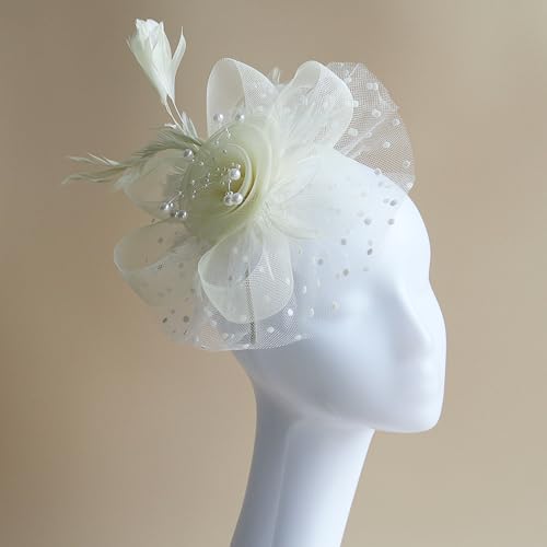 WLBON Fascinators Hat 20s 50s Headband Hair Clips Flower Mesh Veil Feather Headpiece Headwear Women Halloween Carnival Cocktail Wedding Church Cosplay Dress Up Birthday Tea Party Accessories Beige - color: Biege Tone