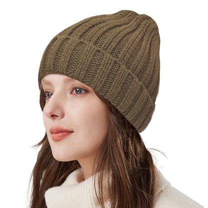 ZOORON 1&2 Winter Beanie for Women Soft Warm Slouchy Knit Hat Ski Stocking Cuffed Cap - color: Khaki