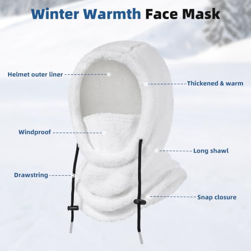 Ski Mask Balalclava Windproof Face Mask Warm Fleece Neck Cover for Cold Weather Helmet Hood for Men & Women - color: B02-white