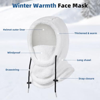 Ski Mask Balalclava Windproof Face Mask Warm Fleece Neck Cover for Cold Weather Helmet Hood for Men & Women - color: B02-white