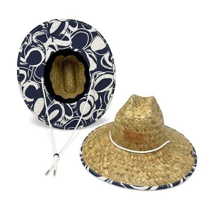 Women's Wide Brim Straw Sun Hat for Beach, Lifeguard Style, Hand-Woven Rush & Mat, Adjustable Chin Drawstring - color: The Ashley