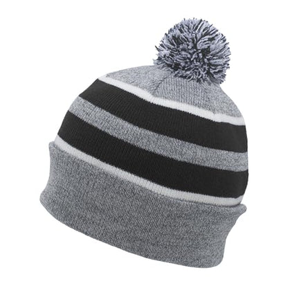 Pacific Headwear Unisex Adult Pacific Headwear Knit Fold Over Pom-pom Beanie - color: Heather/Black/White, size: One Size