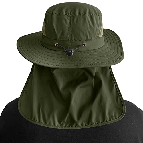 3 Pack Mens UPF 50+ Wide Brim Sun Hat with Neck Flap for Fishing Hiking Garden - color: 3 Pack Light Grey＆khaki＆army Green