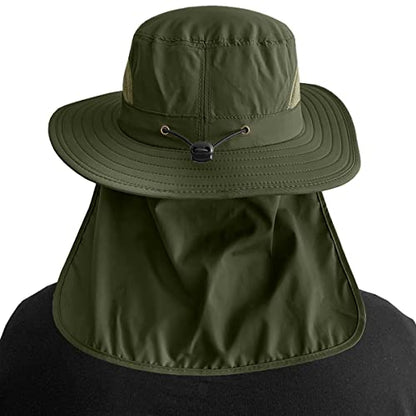 3 Pack Mens UPF 50+ Wide Brim Sun Hat with Neck Flap for Fishing Hiking Garden - color: 3 Pack Light Grey＆khaki＆army Green