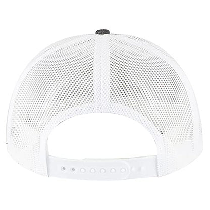 Ashen Fane 6 Panel Mid Profile Mesh Back Structured Trucker Adjustable Snapback Hat - color: Chambray Black/White