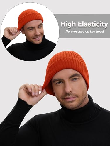 Wool Short Fisherman Beanie for Men Women Double Cuffed Skull Caps - color: 1pcs-orange