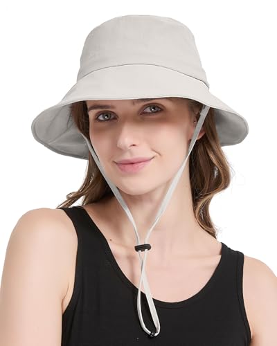 Waterproof Bucket Hat Hiking Hat for Women, Wide Brim Rain Hat UV Protection Sun Hat Packable Boonie Hat for Fishing Beach - color: Dove Grey