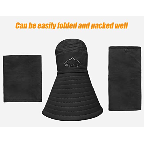Fishing Hat for Men & Women, Sun Protection Hat with Face Cover & Neck Flap - color: Black