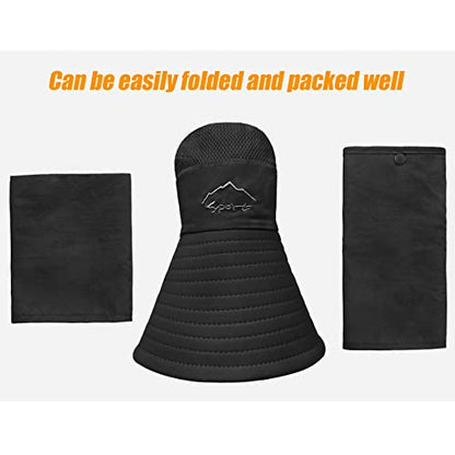 Fishing Hat for Men & Women, Sun Protection Hat with Face Cover & Neck Flap - color: Black
